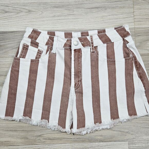 Altar'd State Womens White Stripe Denim Shorts Medium - Picture 1 of 6